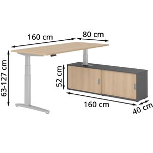 Produktbild für Schreibtisch Hammerbacher XDSM, 29719, eiche, mit Sidebaord
