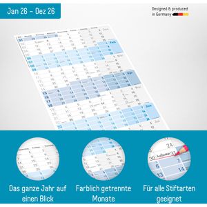 Produktbild für Plakatkalender Häfft 10053-7, Blau gefalzt, 2026