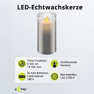 Produktbild für LED-Kerze Goobay 60372, Echtwachs im Glas, grau