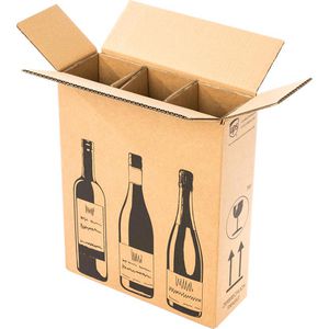 Bong Flaschenkarton Weinkarton, 10 Stück, für 3 Weinflaschen 90 x 375mm, mit PTZ-Zertifikat