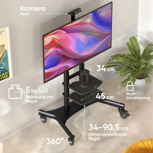 Produktbild für TV-Ständer Onkron TS1881-B, Ablage &amp; Rollen, schwarz, Metall