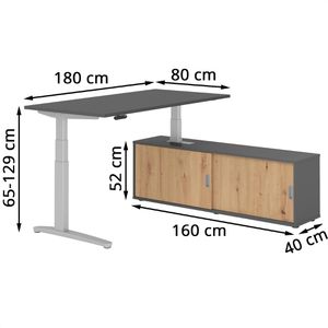 Produktbild für Schreibtisch Hammerbacher XBHM, 30548, graphit, mit Sideboard