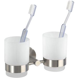 Produktbild für Zahnputzbecher Wenko Duo Bosio 19638100, aus satiniertem Glas
