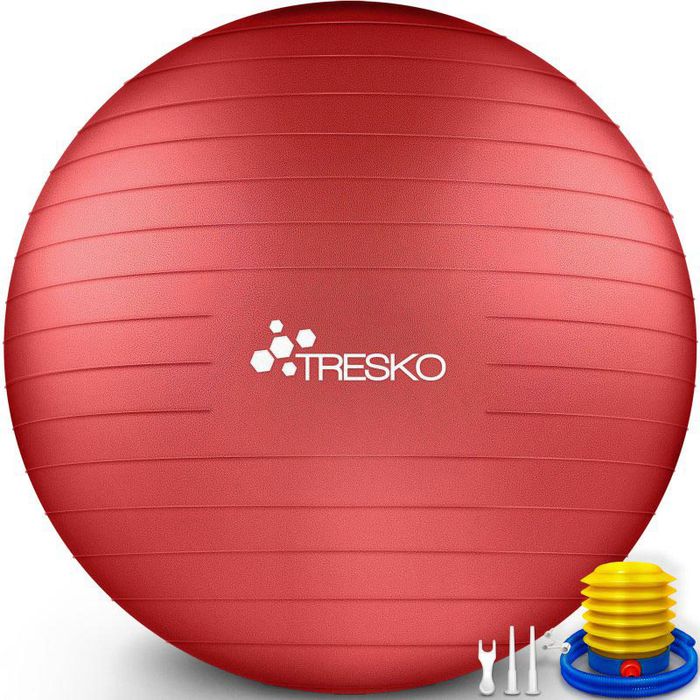 Tresko Gymnastikball Anti-Burst, groß, Ø 55cm, mit Pumpe, rot