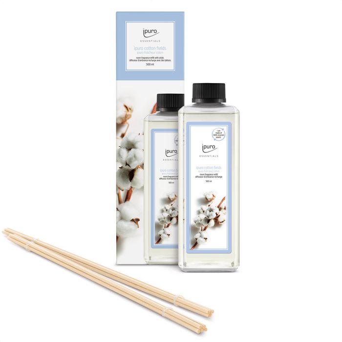 ipuro Raumduft Essentials, 500 ml, Nachfüller, mit Stäbchen, cotton fields – Böttcher AG