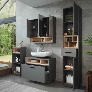 Produktbild für Badmöbel-Set Vicco Beatrice, anthrazit / sonoma eiche,4-teilig