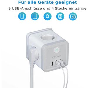 Produktbild für Steckdosenwürfel Voomy Split X4, weiß / grau