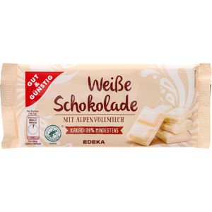 Gut&Günstig Tafelschokolade weiße Schokolade mit Vollmilch, 28% Kakaogehalt, Fairtrade, 100 g