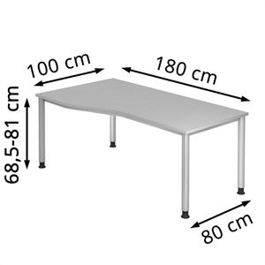 Produktbild für Schreibtisch Hammerbacher H-Serie, lichtgrau / silber