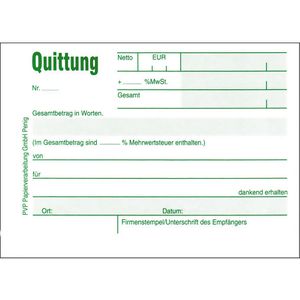 Produktbild für Quittungsblock Böttcher-AG 7002, MwSt. separat
