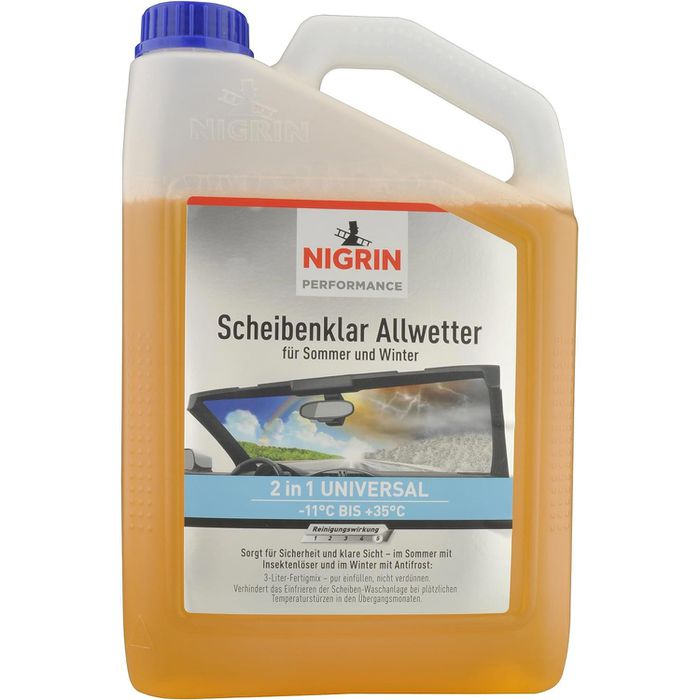 Nigrin Scheibenfrostschutz Scheibenklar Allwetter, 2in1, Fertigmix,  Performance, bis -11°C, 3 Liter – Böttcher AG