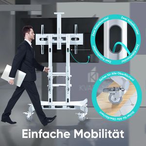 Produktbild für TV-Ständer Onkron TS1881-W, mit Ablage &amp; Rollen, weiß, Metall