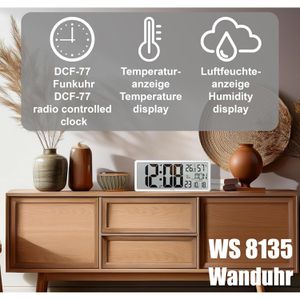 Produktbild für Wanduhr Technoline WS 8135, Kunststoff, digital, Funkuhr