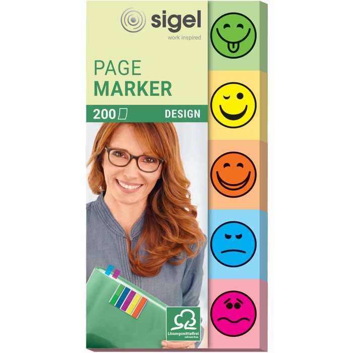 Sigel Haftmarker Page Marker HN502 Design Smiley Papier beschriftbar 5 x 40 Streifen farbsortiert