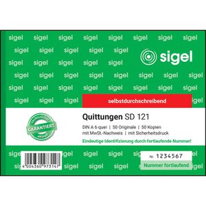 Produktbild für Quittungsblock Sigel SD121, fälschungssicher, MwSt. separat