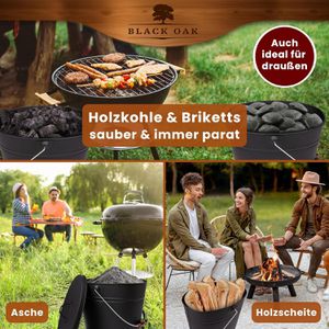 Produktbild für Ascheeimer Black-Oak Vesuvio, schwarz, mit Holzgriff &amp; Deckel