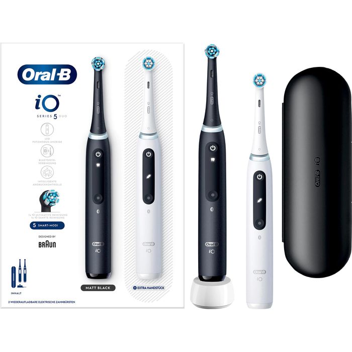 Oral-B Elektrische-Zahnbürste iO Series 5, Duopack, Black/White, 5  Putzmodi, 2 Zahnbürsten – Böttcher AG