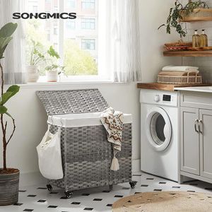 Produktbild für Wäschekorb Songmics LCB363G01, grau, mit 3 Fächern
