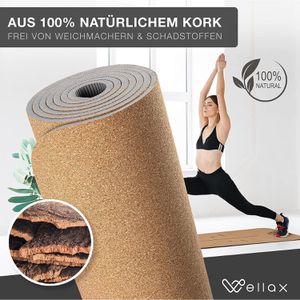 Produktbild für Yogamatte Wellax Kork, mit Tragegurt, braun, 0,6 cm stark