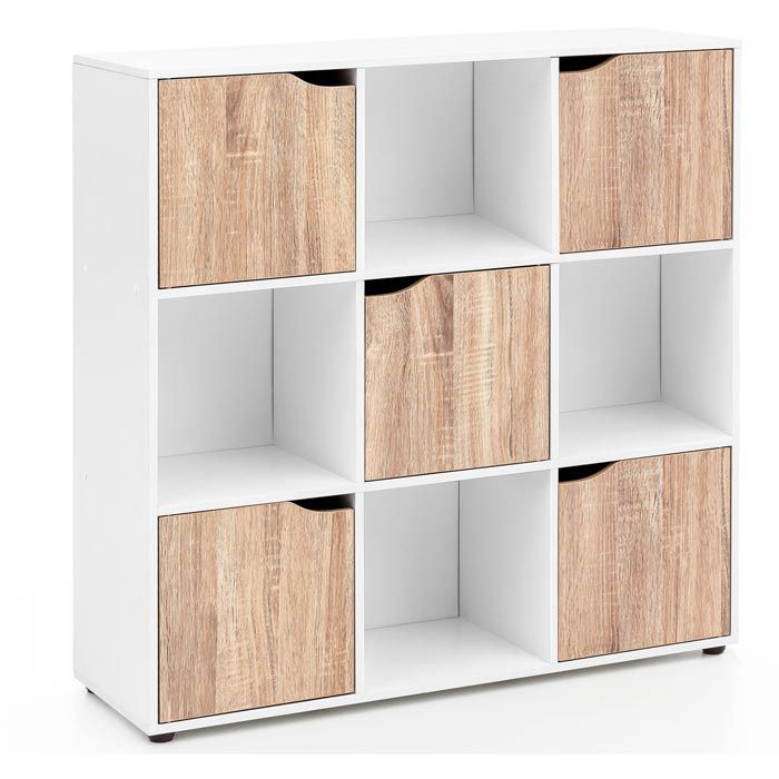 Wohnling Bücherregal WL5.526, Böttcher x Türen, Fächer 9 91 29cm, eiche, AG – x aus 5 Holz, weiß 89 / mit sonoma