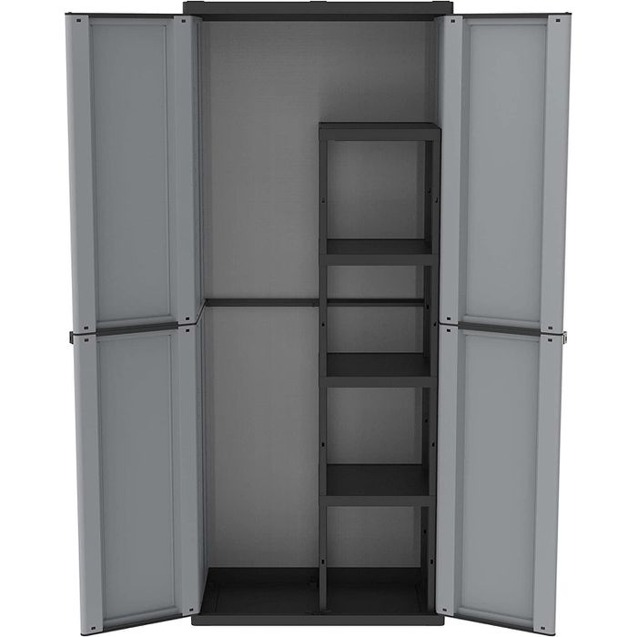 Produktbild von Werkzeugschrank Cabo Mit Schiebetüren, 8 Einlegeböden, B 1600, T 600, H 1950 Mm, Grau/blau