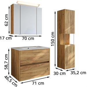Produktbild für Badmöbel-Set Posseik Limes 70, eiche gold, 3-teilig