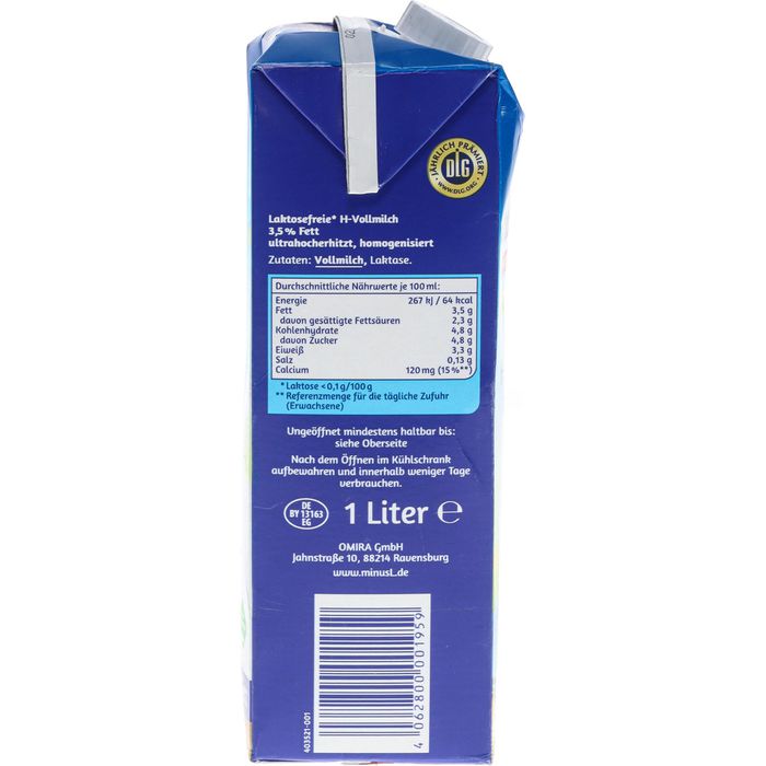 MinusL Milch Laktosefreie H-Milch 3,8% Fett, je 1 Liter, 10 Stück ...