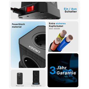 Produktbild für Steckdosenwürfel Voomy Power Cube S10, mit Schalter, schwarz