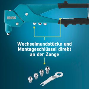 Produktbild für Blindnietzange Novus-Tools N-25, 032-0054, Kopf 360°, Set