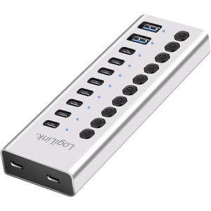 USB-Hub LogiLink UA0448, silber, mit Netzteil