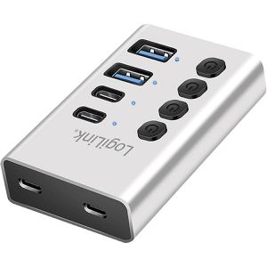 USB-Hub LogiLink UA0446, silber, mit Netzteil
