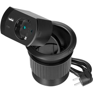 Produktbild für Einbausteckdose Orno GM-9051, schwarz, mit 1,4 m Kabel