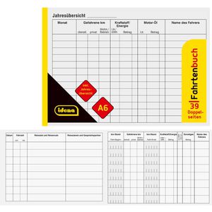 Idena Fahrtenbuch 10844, A6 quer, für PKW, vom Finanzamt anerkannt, 39 Blatt