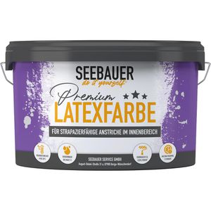 Seebauer-DIY Wandfarbe Premium-Latexfarbe, weiß, Latexfarbe, seidenmatt, 5 Liter