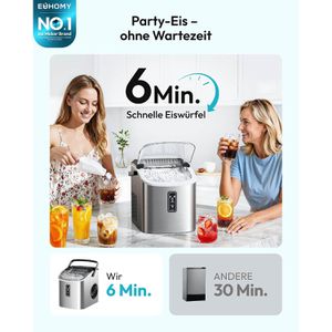Produktbild für Eiswürfelmaschine EUHOMY Edelstahl, IM008-BBL, silber