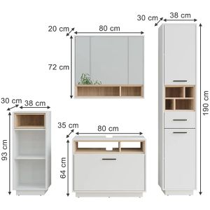 Produktbild für Badmöbel-Set Vicco Beatrice, weiß / sonoma eiche, 4-teilig