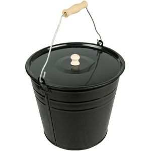 Produktbild für Ascheeimer HRB 667033, schwarz, mit Holzgriff und Deckel