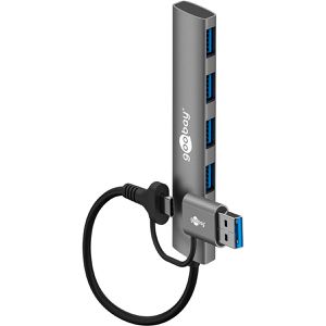 Produktbild für USB-Hub Goobay 2in1 Slim, 79149, grau, mit Metallgehäuse