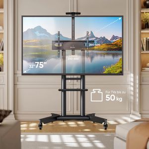 Produktbild für TV-Ständer Onkron TS1571-B, Ablage &amp; Rollen, schwarz, Metall
