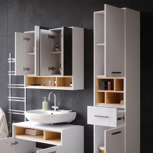 Produktbild für Badschrank Vicco Beatrice, mit 4 Füßen, weiß / sonoma eiche