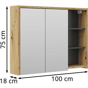 Produktbild für Spiegelschrank Vicco Viola, artisan eiche / anthrazit