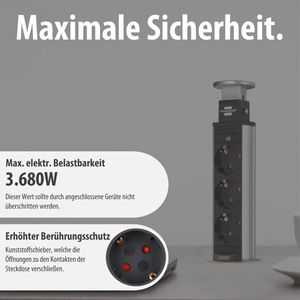 Produktbild für Einbausteckdose Brennenstuhl Tower Power, 2m Kabel, versenkbar