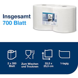 Produktbild für Putztuchrolle Tork 473382, W1 / W2, aus Zellstoff, weiß