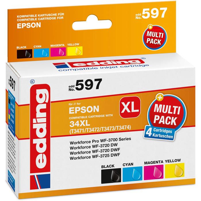 kompatibel für Epson 34XL T3476 Multipack, Edding Druckerpatronen EDD-597  schwarz, cyan, magenta, gelb – Böttcher AG