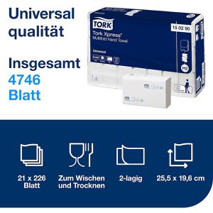Produktbild für Papierhandtücher Tork Xpress Universal, 150290, H2, 2-lagig