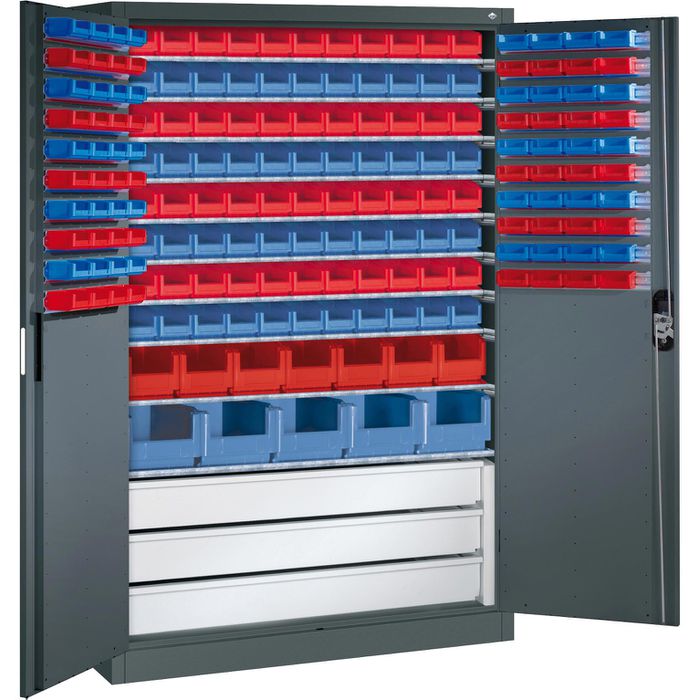 DENIOS Magazinschrank Mit 40 Sichtlagerkästen - 1000x420x1980 Mm