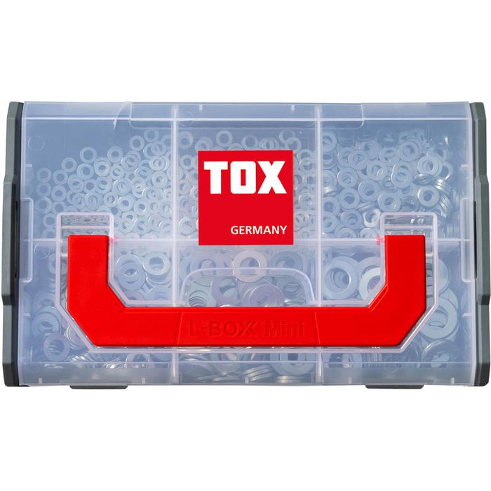 Tox Unterlegscheiben 94903200, DIN 125, M4 bis M13, Stahl, verzinkt,  Innen-Ø 4,3 bis 13mm, 900-teilig – Böttcher AG