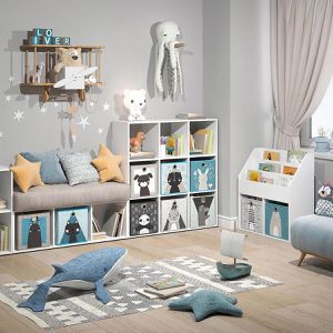 Produktbild für Bücherregal Vicco Nove, weiß, mit 6 Faltboxen