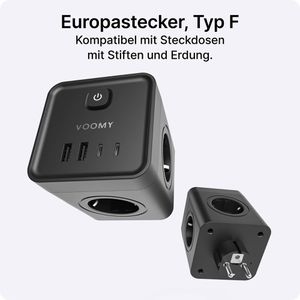 Produktbild für Steckdosenwürfel Voomy Split X7, mit Schalter, schwarz