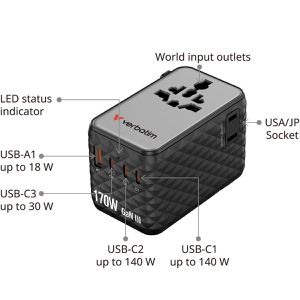 Produktbild für Reiseadapter Verbatim Charge n Travel, GaN III, 170W